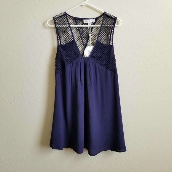NWT Finders Keepers Navy Blue Mesh Mini Dress S - Picture 2 of 7